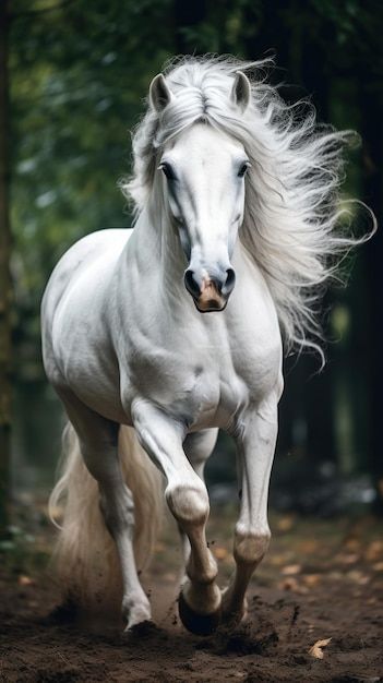 A beautiful white horse running on the g... | Premium Photo #Freepik #photo #running-horse #black-horse #horse-background #horse White Running Horse Wallpaper Hd, Horse Running Towards Camera, Horse Facing Forward, Pretty Horse Pictures, Horse Jumping Photography, Running Horse Wallpaper, Running Horse Wallpaper For Phone, White Running Horse, White Horse Wallpaper