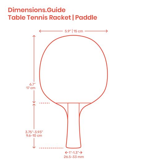 Table Tennis | Ping Pong Paddles are laminated rubber sponge covered wooden rackets comprised of a blade and a handle. Ping pong paddles have an average blade length of 6.7” | 17 cm, an average blade width of 5.9” | 15 cm, and an overall length between 9.45”-10.25” | 240-260 mm. Downloads online #tabletennis #pingpong #sports #games #paddles #rackets Table Tennis Dimensions, Tennis Drawing, Ping Pong Table Tennis, Ping Pong Tables, Butterfly Table, Woodworking Bench Plans, Table Tennis Racket, Wood Games, Ping Pong Paddles