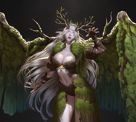 ArtStation - Forest queen, ZnA (park min seong) Forest Elf Art, Forest Concept, Forest Queen, Elf Queen, Fair Folk, Studio Trigger, Female Character Art, Dnd Npc, Magical Beings