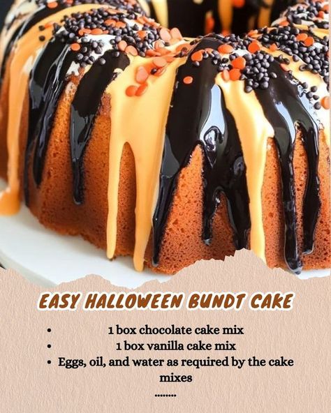 Halloween Bundt Cake Ideas, Bundt Cakes From Cake Mix Boxes, Halloween Bundt Cake, Easy Bundt Cake Recipes, Box Cake Recipes, Easy Bundt Cake, Chocolate Bundt Cake, Vanilla Cake Mixes, Bundt Cakes Recipes