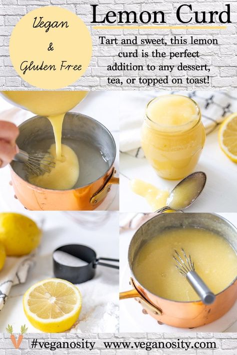 Dairy-free, egg-free, and vegan homemade lemon curd that's easy to make with just 6 ingredients. #lemoncurd #vegan #fruitspread Vegan Lemon Curd Recipes, Vegan Lemon Custard, Vegan Curd, Dairy Free Lemon Curd, Vegan Lemon Curd, Vegan Tarts, Homemade Lemon Curd, Lemon Curd Recipe, Curd Recipe