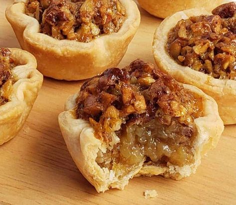 Maple Pecan Pie Tassies Bite Size Pecan Pie, Pecan Tarts Mini, Pecan Tassies, Maple Pecan Pie, Pecan Pie Bites, Pecan Pies, Mini Pecan Pies, Pecan Tarts, Pie Crust Dough