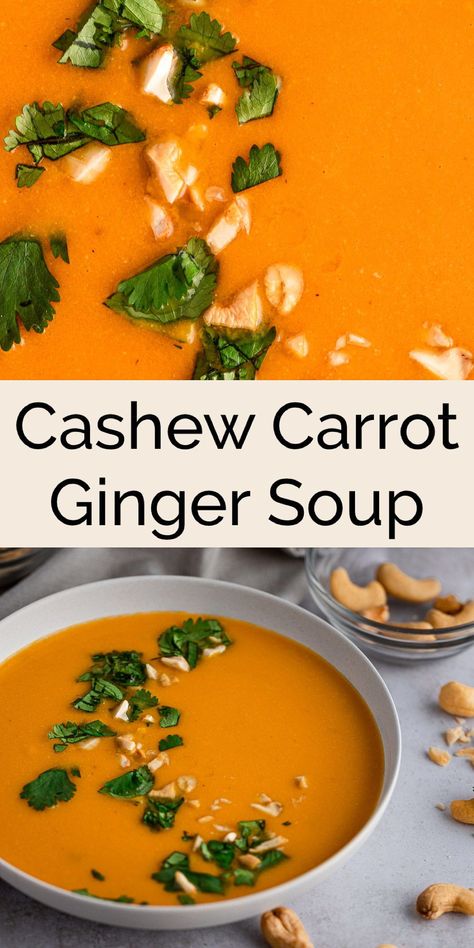 This thick & creamy cashew carrot ginger soup is an easy-to-make instant pot soup recipe. Made with cashews, carrots, ginger, coconut milk and Thai red curry paste for a bit of spice. Plus it’s both vegan and gluten-free! Cashew Soup, Instant Pot Soup Recipe, Soup Carrot, Curry Soup Recipes, Thai Red Curry Paste, Carrot Curry, Cashew Recipes, Carrot Ginger Soup, Winter Meals