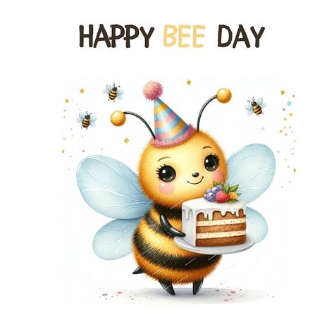 Cute Birthday Theme, Happy Bee Day, Happy Birthday Honey, Bee Thankful, Planer Cover, Happy Birthday Png, Birthday Wishes Flowers, Rude Birthday Cards, Bee Day