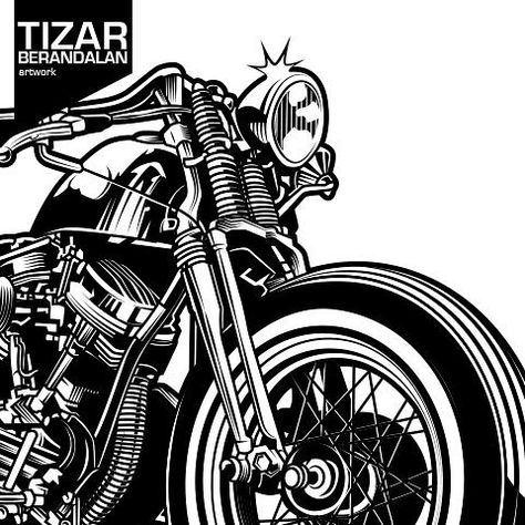 #tizarberandalan_artwork #illustration #vector #custommotorcycle #harleydavidson #vectorillustration #graphicdesign #harleydavidson… Motorbike Tattoo, Motorcycle Vector, David Mann Art, Biker Logo, Black And White Outline, Harley Davidson Wallpaper, Motorcycle Drawing, Harley Motorcycle, Queen Poster