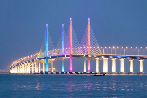 Night View of 2nd Penang Bridge, George Town Penang. Amazing Sunrise and Sunset #Sponsored , #sponsored, #Advertisement, #Penang, #Bridge, #Sunrise, #View Malaysian Street Food, Penang Bridge, Penang Hill, George Town Penang, Amazing Sunrise, Penang Island, George Town, Sunrise And Sunset, Penang Malaysia