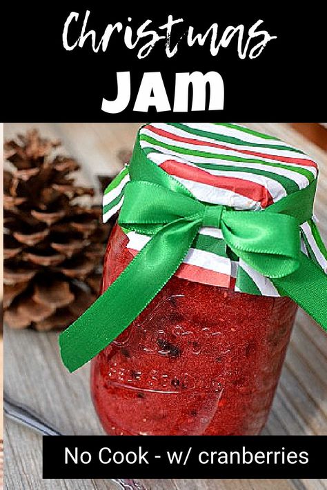 This Christmas Jam recipe is perfect for the holidays! It's a no cook, freezer jam with cranberries, raspberries, blueberries, and cherries. You can use any combination of those berries to make it exactly what you want! It's full of flavor and amazing for Thanksgiving! #holildayjam #berryfreezerjam Cranberry Freezer Jam, Freezer Christmas Jam, Easy Christmas Jam Recipes, Winter Jams And Jellies, Strawberry Cranberry Jam Christmas, Christmas Jam Recipes, Spiced Christmas Jam, Mixed Berry Jam Canning, Holiday Jam