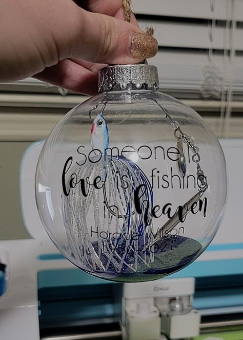 Fishing Ornaments Diy, Cork Diy Christmas, Fishing Memorial, Fishing In Heaven, School Holiday Shop, Fishing Christmas Tree, Fish Memorial, Christmas Crafts To Make And Sell, Fishing Christmas Ornaments