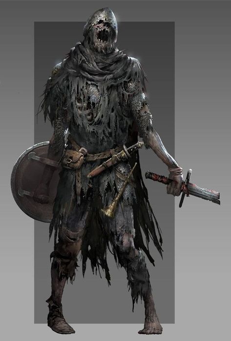 Dungeon Monsters Concept Art, Undead Concept Art, Fantasy Zombie Art, Undead Viking, Zombie Knight, Zombie Rpg, Fantasy Undead, Fantasy Zombie, Undead Knight