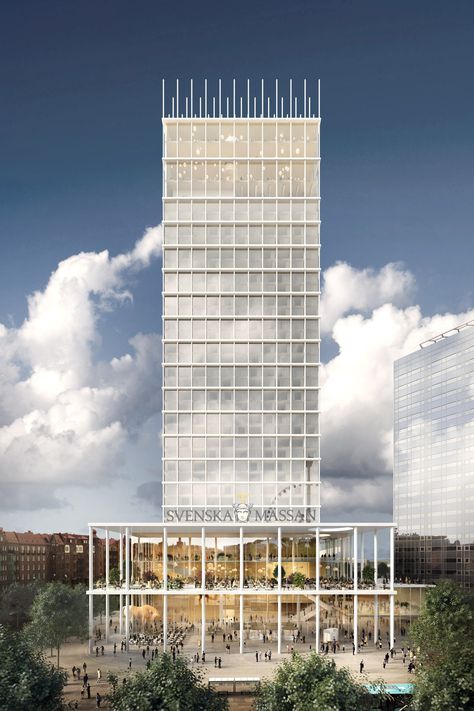 Gallery of Tham & Videgård Win Competition to Design +One Tower in Sweden  - 5 Tham Videgård, Building Silhouette, Win Competitions, Office Building Architecture, Office Tower, Skyscraper Architecture, Hotel Architecture, High Rise Building, Building Facade