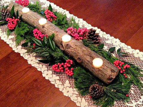 Diy Yule Log, Log Candle Holder, Winter Solstice Party, Log Centerpieces, Yule Decor, Yule Logs, Log Candle Holders, Solstice Party, Yule Winter Solstice