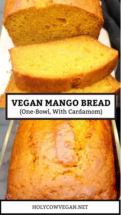 Easy Dessert Bread, Vegan Indian Dessert, Cardamom Bread Recipe, Mango Bread Recipe, Canned Mango, Cardamom Bread, Fudgy Vegan Brownies, Mango Bread, Vegan Dessert Bars