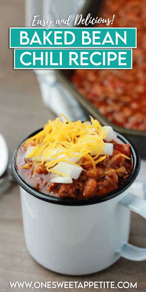 Baked Bean Chili Recipe, Baked Bean Chili, Beef Baked Beans, Ground Beef Baked Beans, Sweet Chili Recipe, Stovetop Chili, Chili Bake, Easy Baked Beans, Bean Chili Recipe