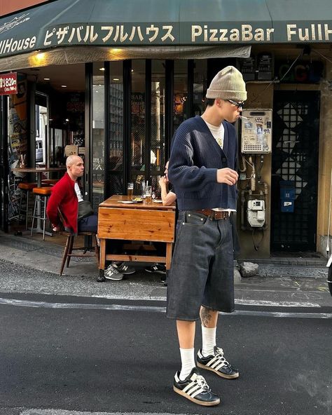 Some jorts inspo 💭 #highstreetvision Japanese Streetwear Mens, Japan Men Fashion, Japanese Street Fashion Men, Mens Street Style Summer, Summer Outfits Men Streetwear, Japan Fashion Street, Japan Streetwear, Mens Summer Outfits, Japan Outfit