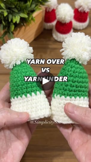 2.7K views · 575 reactions | 🧶💚Yarn Over vs. Yarn Under >> Know the Difference >> which one to use?

YARN OVER (YO): Wrap the yarn over the hook from back to front 

👉Creates taller, looser stitches with a more open appearance 
👉Commonly used in most crochet patterns 
👉Bigger gaps in between stitches 

YARN UNDER (YU): Crochet hook is on top of the yarn (grab the yarn and pull through)

👉Produces tighter, shorter stitches 
👉Often used in amigurumi for a firmer, more structured project 
👉Dense fabric 

While YO is more common and versatile, YU is favored in specific projects where tighter stitches are beneficial. 

⬇️Save this for later 

❤️Follow for more crochet tips and inspiration 

#simplicity888 #crochet #simplicity #reels #diy #crochetersofinstagram #crochetlife #crocheting # Yarn Over Vs Yarn Under Crochet, Crochet Help, Crochet Tips, The Hook, Pull Through, Crochet Hook, Crochet Yarn, Crochet Hooks, Crochet Patterns