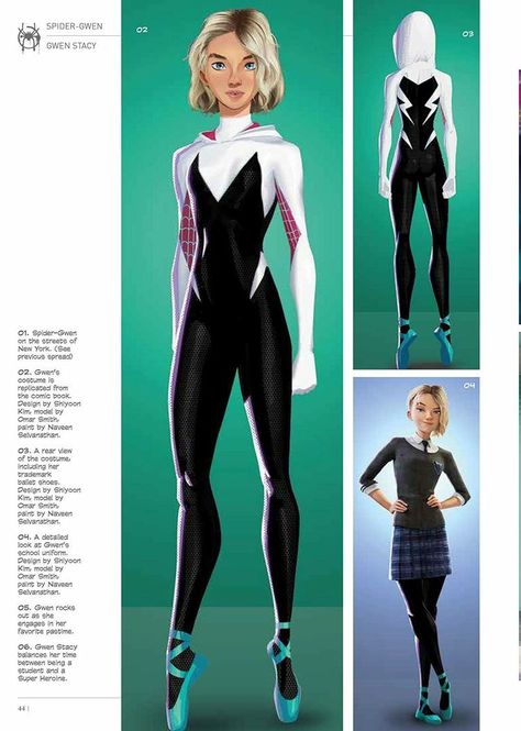 Spider Gwen Full Suit, Gwen Cosplay Spiderman, Gwen Stacy Spiderverse Cosplay, Marvel Costume Concept Art, Gwen Stacy Suit Design, Spiderman Spiderverse Concept Art, Gwen Stacy Atsv Reference, Across The Spider Verse Reference, Spiderman Into The Spiderverse Character Design