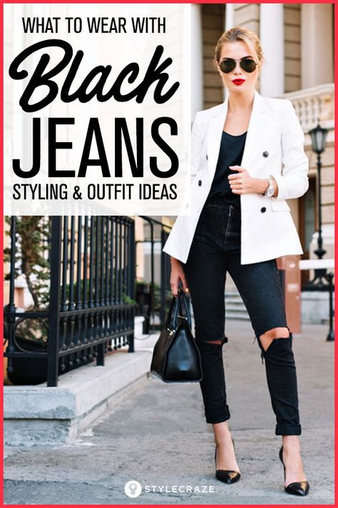 Jeans Pumps Outfit, Black Coated Jeans Outfit, What To Wear With Black Jeans, Black Jeans Outfit Work, Black Denim Jeans Outfit, Black Jeans Outfit Spring, Coated Jeans Outfit, Black Jeans Outfit Summer, Black Jeans Outfit Winter