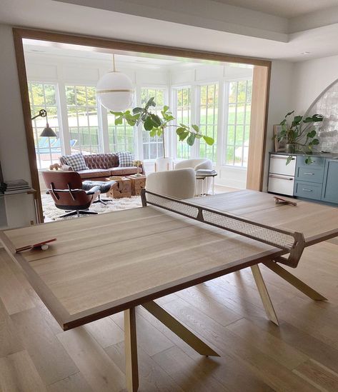 J A S O N B L A C K on Instagram: “Lower lever entertainment area with custom white oak ping pong table and an abundance of natural light ✨ . . . Design by: @gretchenblack” Ping Pong Dining Table, Ping Pong Room, Outdoor Ping Pong Table, Custom Pool Tables, Game Room Bar, Interior Design Games, Pool Rooms, Rec Room, Ping Pong Table