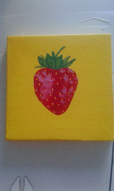 Strawberry Canvas Painting Easy, Strawberry Painting Acrylic Easy, Simple Strawberry Painting, Abigayle Core, Things To Paint Acrylic, Things To Paint On Canvas Aesthetic, Easy Fruit Painting, Strawberry Painting Easy, Fruit Painting Easy