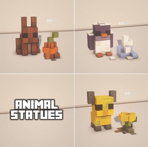 Cute Statues Minecraft, Minecraft Cat Building, Minecraft Cute Animal Builds, Minecraft Seahorse, Minecraft Animal House Ideas, Minecraft Building Ideas Animal, Minecraft Statues Small Easy, Animal Statue Minecraft, Minecraft Cute Statues