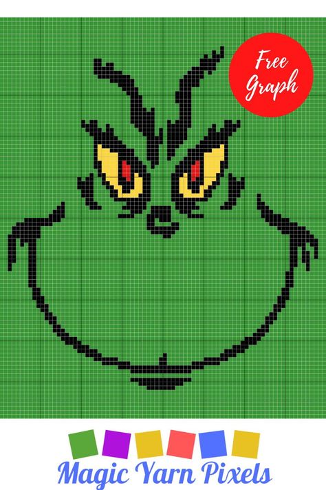 Get the Free Graph for this cute Christmas Grinch Pattern. Modern graphs for c2c crochet, cross stitch & other crafts from Magic Yarn Pixels. Grinch Crochet Blanket Pattern Free, Grinch Afghan Patterns, Crochet Grinch Eyes Free Pattern, The Grinch Crochet Free Pattern, Grinch Crochet Blanket, Graphagram Crochet, Crochet Graphs Free Charts, Graphgans Patterns Free, Graph Patterns For Crochet