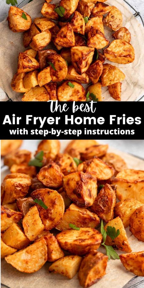 Air Fryer Diced Potatoes, Air Fryer Home Fries, Air Fryer Potatoes, Quick Side Dishes, Home Fries, Potato Sides, Diced Potatoes, Breakfast Potatoes, Potato Side Dishes