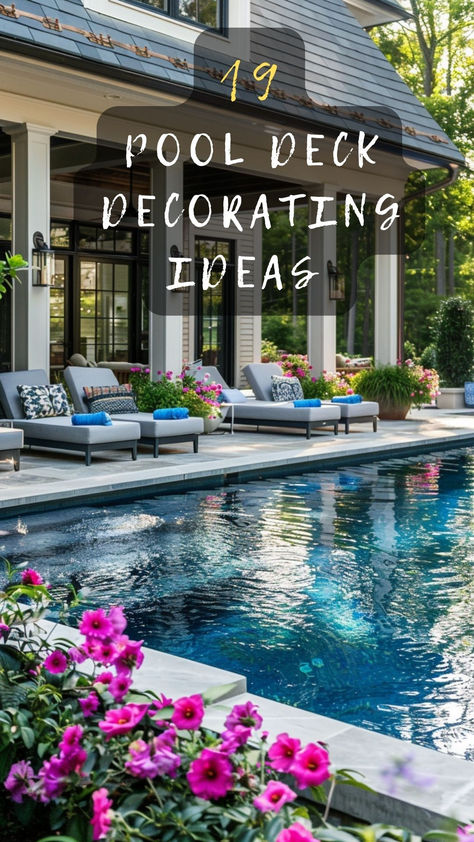 Revamp your pool deck with fresh decorating ideas! Click to explore stunning designs that elevate your outdoor space. 🏊🌞 #PoolDeckIdeas #OutdoorDecor #BackyardTransformation #PoolsideStyle #HomeDesign Raised Pool Deck Ideas, Pool Side Seating Ideas, Decorating Pool Deck, Fire Pit Near Pool Area, Decorating Around A Pool, Beautiful Pools Backyard Luxury, Pool Deck Design Ideas, Outdoor Pool Patio Ideas, Pool And Deck Ideas