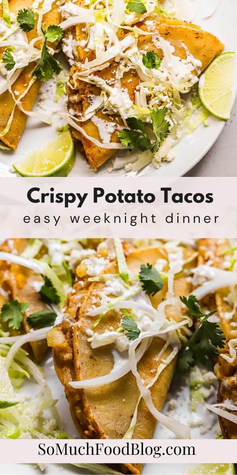 Crispy potato tacos are an easy vegetarian and gluten-free taco recipe that takes 20 minutes to make! Crispy Potato Tacos, Wallpapers Food, Tattoo Food, Vegetarian Tacos Recipes, Mexican Potatoes, Chicken Aesthetic, Aesthetics Food, Vegetarian Taco, Tacos Recipes