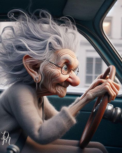 Funny Granny Pictures, Old Lady Cartoon Funny, Woman Driving, Grandma Memes, Old Lady Cartoon, Funny Grandma Memes Hilarious, Good Night Love Pictures, Funny Getting Old Memes, Cartoon Grandma