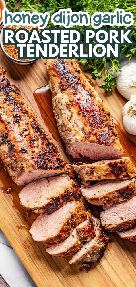 An overhead view of two roasted pork tenderloins that have been sliced into with juices running out. Pork Roadt, Roasted Pork Tenderloin Recipes, Pork Tenderloin Oven, Juicy Pork Tenderloin, Roasted Pork Tenderloin, Crockpot Pork Tenderloin, Pork Roast In Oven, Honey Pork, Pinterest Food