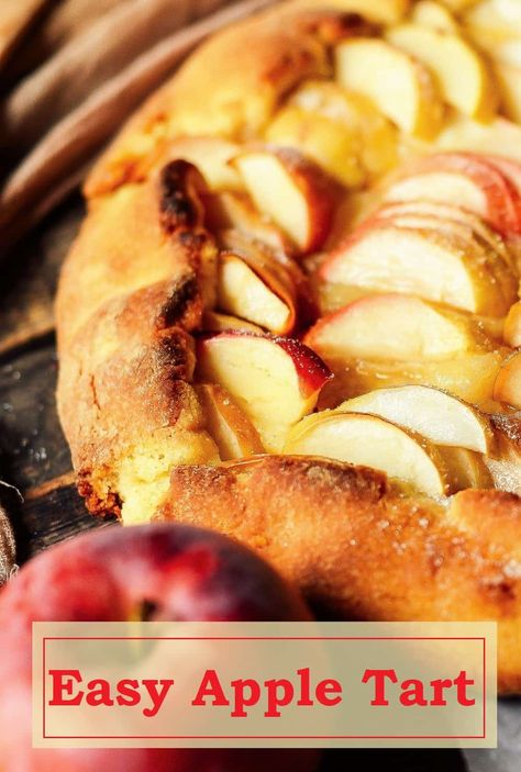 This easy apple tart recipe is so easy to make with premade pie crust and fresh apples. This open faced apple pie is rustic yet delicious and cooks in under 30 minutes. Enjoyed warm or cool, this easy dessert with apples is perfect for sharing with friends. Click here to get the recipe for this flavorful cinnamon apple dessert. #appletart #openfacedapplepie #caramelappledessert Apples And Pie Crust, Dessert With Pie Crust Ideas, Fresh Apple Tart Recipe, Simple Apple Tart Recipe, Apple Tart With Graham Cracker Crust, Apple Tarts Recipe Easy, Open Face Apple Pie Recipe, Easy Apple Pie Recipe With Premade Crust, Open Face Apple Pie