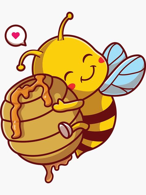 "Cute honey bee hug honeycomb" Sticker for Sale by ArTo-Wear | Redbubble Bee Illustration Cute, Cute Honey Bee Drawing, Bees In Love, Honey Bee Pictures, Bee Pictures Art, Honey Bee Drawing, Honey Bee Sticker, Cute Honey Bee, Hug Stickers