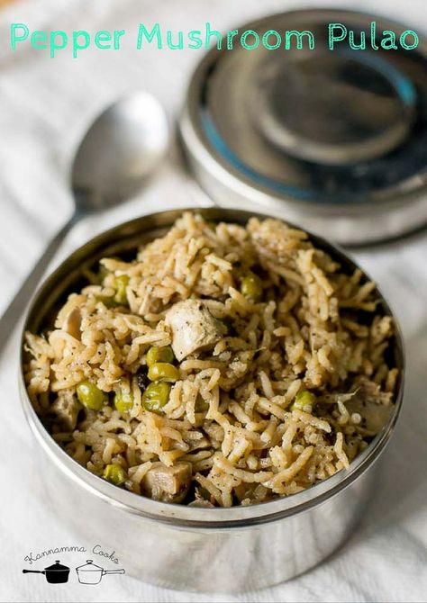 mushroom-pepper-pulao-recipe-1 Indian Beef Recipes, Lunch Box Recipe, Indian Rice, Pulao Recipe, Rice Dish, Cumin Seeds, Bay Leaf, Lunch Box Recipes, Basmati Rice