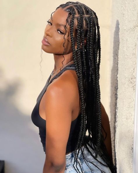 Sultry Medium Box Braids with Attached Curls Medium Box Braids With Curls, Braided Updo For Short Hair, Box Braids With Curls, Curled Box Braids, Hairstyle Ideas For Long Hair, Ideas For Long Hair, Medium Hair Braids, Medium Box Braids, Big Box Braids