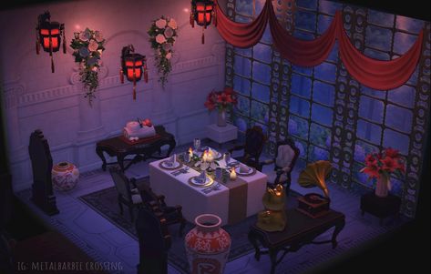 #acnh #animalcrossing #spooky #horror #asylum #pastelgoth #acnhgoth #acnhinspiration #acnhbuilds Acnh Dinning Room, Animal Crossing Spooky Designs, Acnh Vampire, Horror Acnh, Horror Asylum, Acnh Witchy, Acnh Spooky, Vampire Room, Beetlejuice House