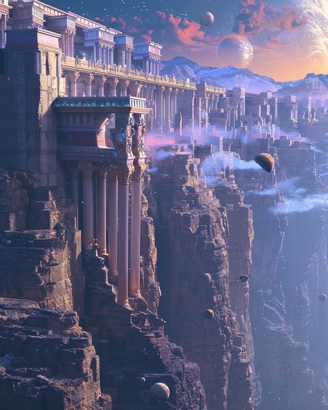 Home of the argonauts. Future city inspired by Ancient Greece. #ancientarchitecture #ancient #ancientgreece #pillars #ancientworld #scifiart #futurecity #futurecities #scifi #futureart #epicfantasy #epic #fantasyartwork #fantasy #midjourney #ai #digitalart Ancient Greece Fantasy Art, Sci Fi Palace, Atlantis City, Alien Civilization, Apocalypse Landscape, Alien Aesthetic, Scenery Pictures, Fantasy City, Pretty Images