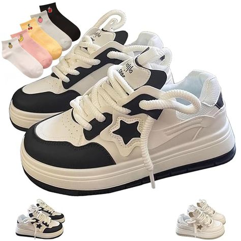 Shoes With Stars Sneakers, Chunky Lace Shoes, Black Cute Shoes, Stuff To Buy On Amazon Teenagers, Cute Spring Shoes, Star Shoes Aesthetic, Y2k Shoes Aesthetic, Shoes For Baggy Jeans, Must Buy Amazon Products