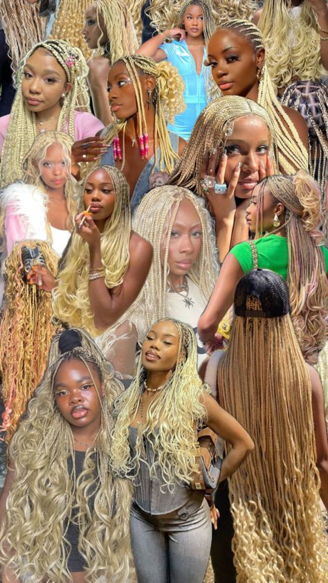 Blonde braids and French curls French Curls, Curl Braids, Cute Box Braids, Blonde Box Braids, French Curl, Blonde Braids, Blonde Curls, Hair Therapy, Braided Cornrow Hairstyles