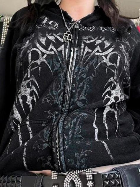 2023 Buy Gothic Print Zip Up Oversized Hoodie under US$39 in Hoodies Online Store. Free Shipping with US$69+. Check reviews and buy it today. Style: Casual/Street/Vintage/Hip Pop/Punk/Gothic Fabric Content: Polyester Fit Type: Loose Fit Neckline: Hooded Sleeve Length: Long Sleeve #vintage #vintagestyle #blackfriday #christmas #halloween #halloweenaesthetic #fall #fallfashion #winter #streetstyle #outfits #ootd #trendyoutfits #fashionista #casualoutfits #oversized #longsleeve Gothic Fabric, Goth Jacket, Goth Hoodie, Hoodie Grunge, Hoodies Streetwear, Y2k Sweatshirt, Gothic Harajuku, Sweatshirts Vintage, Men Aesthetic