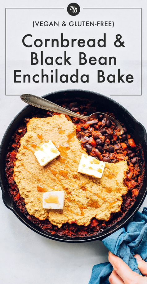 Black Bean Enchilada Bake, Flavored Cornbread, Cornbread Topping, Fluffy Cornbread, Chili Cornbread, Enchilada Bake, Black Bean Enchiladas, Gluten Free Cornbread, Chili And Cornbread