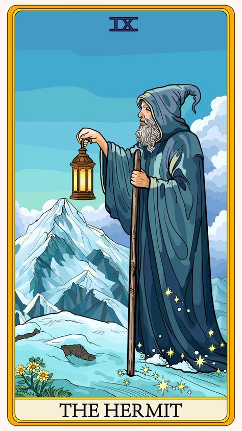 Tarot Cards Art Illustration, Kartu Tarot, The Hermit Tarot, The Hermit, Esoteric Art, Consciousness Art, Daily Tarot, Tarot Cards Art, Rider Waite