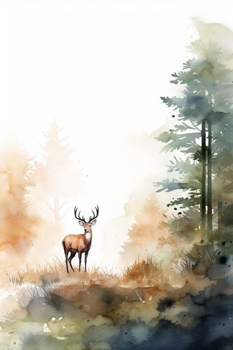 Stunning Watercolor Paintings, Colourful Animal Paintings, Nature Watercolor Paintings Easy, Watercolor Animals Simple, Watercolor Animals Easy, Watercolor Art Animals, Watercolor Animal Paintings, Watercolor Deer Painting, Animal Watercolor Paintings