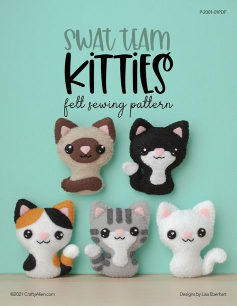 Cat Sewing Pattern, Felt Cat Toys, Cat Sewing, Felt Plushie, Cat Siamese, Grey Tabby, Cat Orange, Felt Sewing, Felt Ornaments Patterns