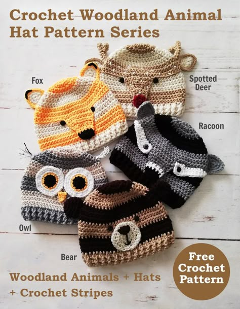 Crochet Woodland, Crochet Animal Hats, Woodland Bear, Crochet Kids Hats, Bear Crochet, Baby Hat Patterns, Pola Amigurumi, Bonnet Crochet, Crochet Beanie Hat