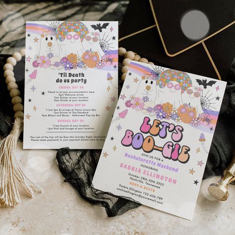 She Found Her Boo, Lets Go Ghouls, Disco Bachelorette, Welcome Drink, Holiday Party Invitations, Toddler Birthday, Halloween Invitations, Bachelorette Weekend, Halloween Ghost