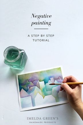 Negative Watercolor, Watercolor Negative Painting, Watercolour Tutorial, Negative Painting, Watercolour Techniques, Art Tutorials Watercolor, Watercolor Tips, Paintings Tutorials, Watercolor Paintings For Beginners