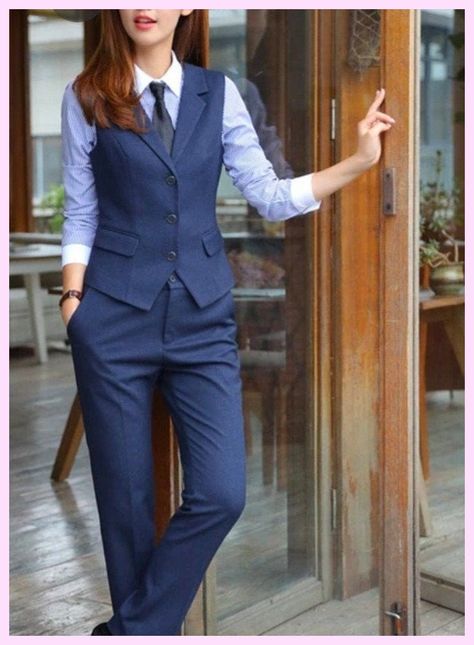 3 Piece Suit Women, Formal Suits For Women, Women Suits Wedding, Woman In Suit, Blue Suit Wedding, Formal Fashion, Women Suits, Dress Luxury