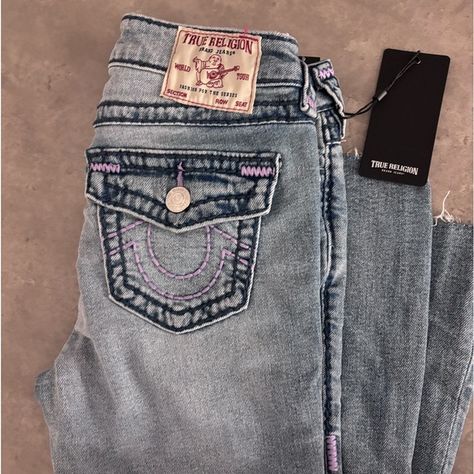 Low Rise True Religion Jeans with pinks embroidered accents. Online exclusive. Billy Jean, Low Rise Flare Jeans, Hogwarts Dr, Flare Leg Jeans, Boot Cut Denim, True Religion Jeans, Low Rise Jeans, Denim Flares, Dream Style