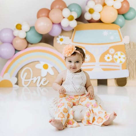 Groovy One First Birthday Pastel, One Groovy Babe Photoshoot, One Grovy Baby, Groovy 1st Birthday Photoshoot, Groovy One First Birthday Pictures, She’s A Groovy One, 2 Groovy Photoshoot, Groovy First Birthday Photoshoot, Groovy Babe Birthday Theme