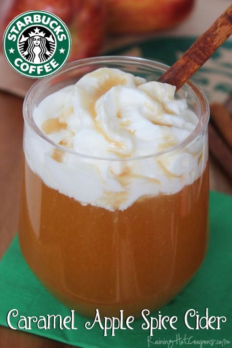 Copycat Starbucks Caramel Apple Spice Cider AND Cinnamon Dolce Syrup Recipe – Raining Hot Coupons Carmel Spiced Apple Cider, Starbucks Spiced Caramel Apple Cider, Starbucks Caramel Apple Spice, Starbucks Fall Drinks, Caramel Apple Spice, Cinnamon Dolce Syrup, Starbucks Caramel, Cinnamon Syrup, Copycat Starbucks